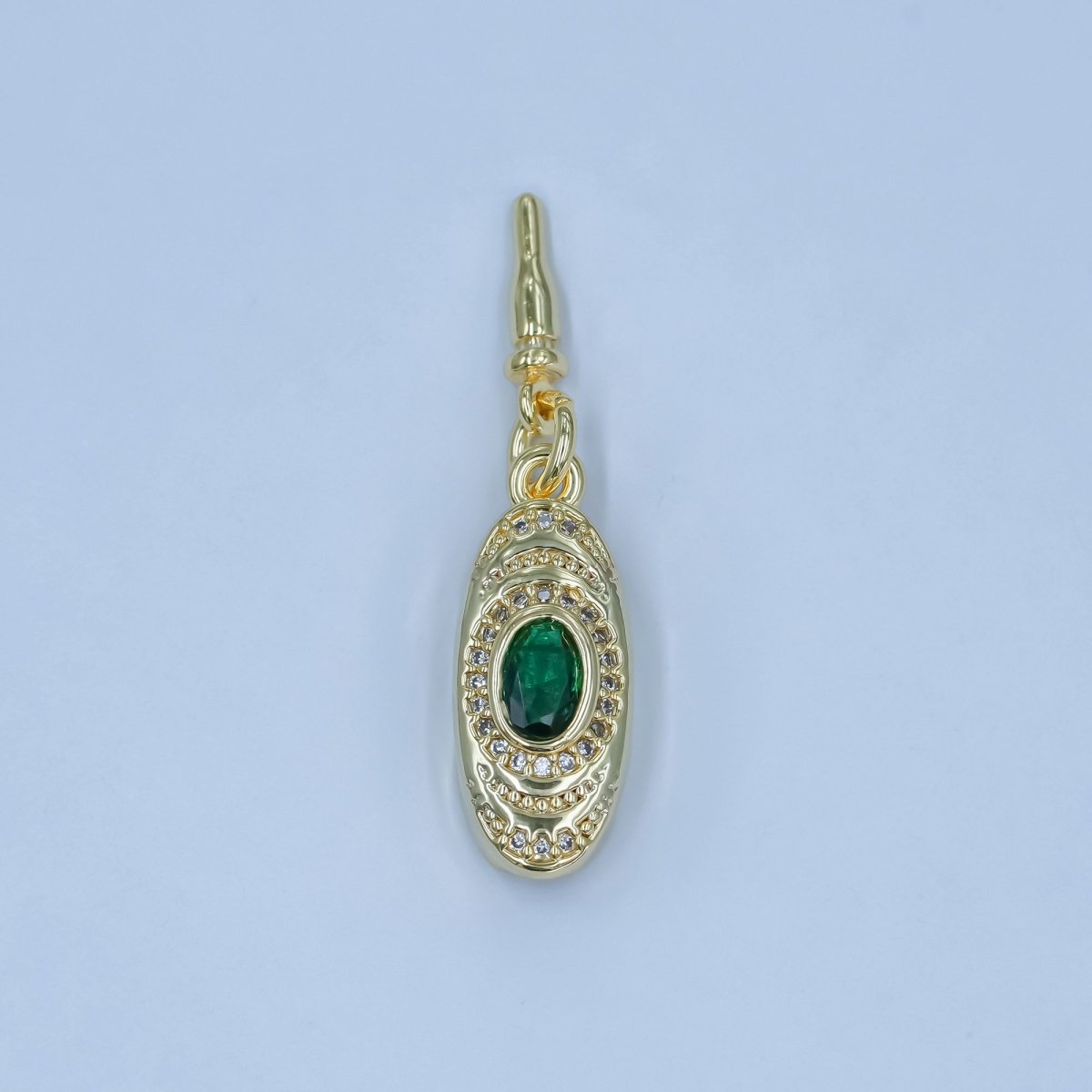 24K Gold Filled Green, Red CZ Micro Paved Geometric Bean Buckle Closure Finding | Z1100 - DLUXCA