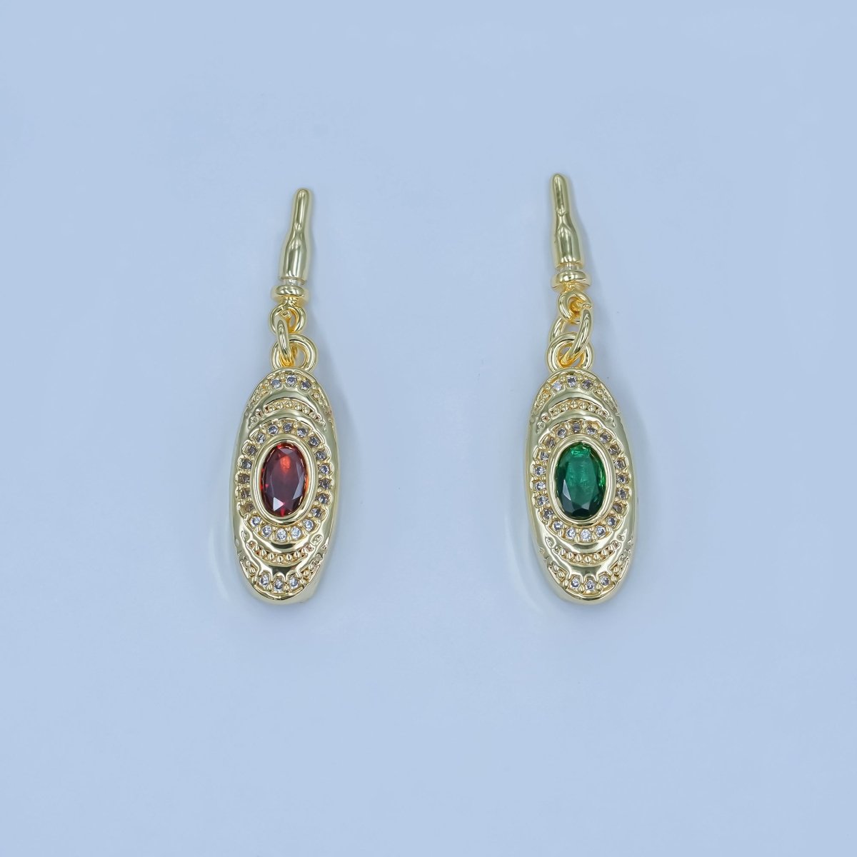 24K Gold Filled Green, Red CZ Micro Paved Geometric Bean Buckle Closure Finding | Z1100 - DLUXCA