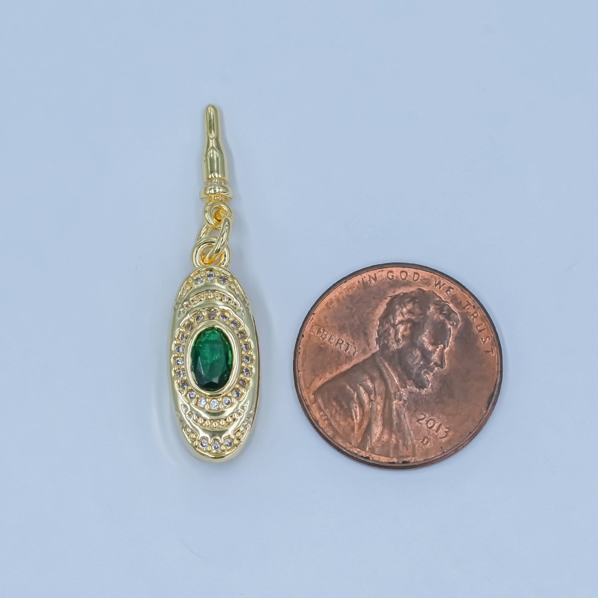 24K Gold Filled Green, Red CZ Micro Paved Geometric Bean Buckle Closure Finding | Z1100 - DLUXCA