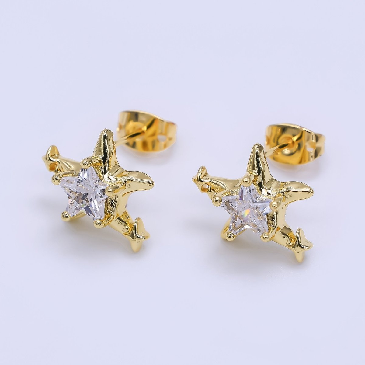 24K Gold Filled Green, Red, & Pink CZ Star - Shaped Stud Earrings | AJ - 067 - AJ - 072 - DLUXCA