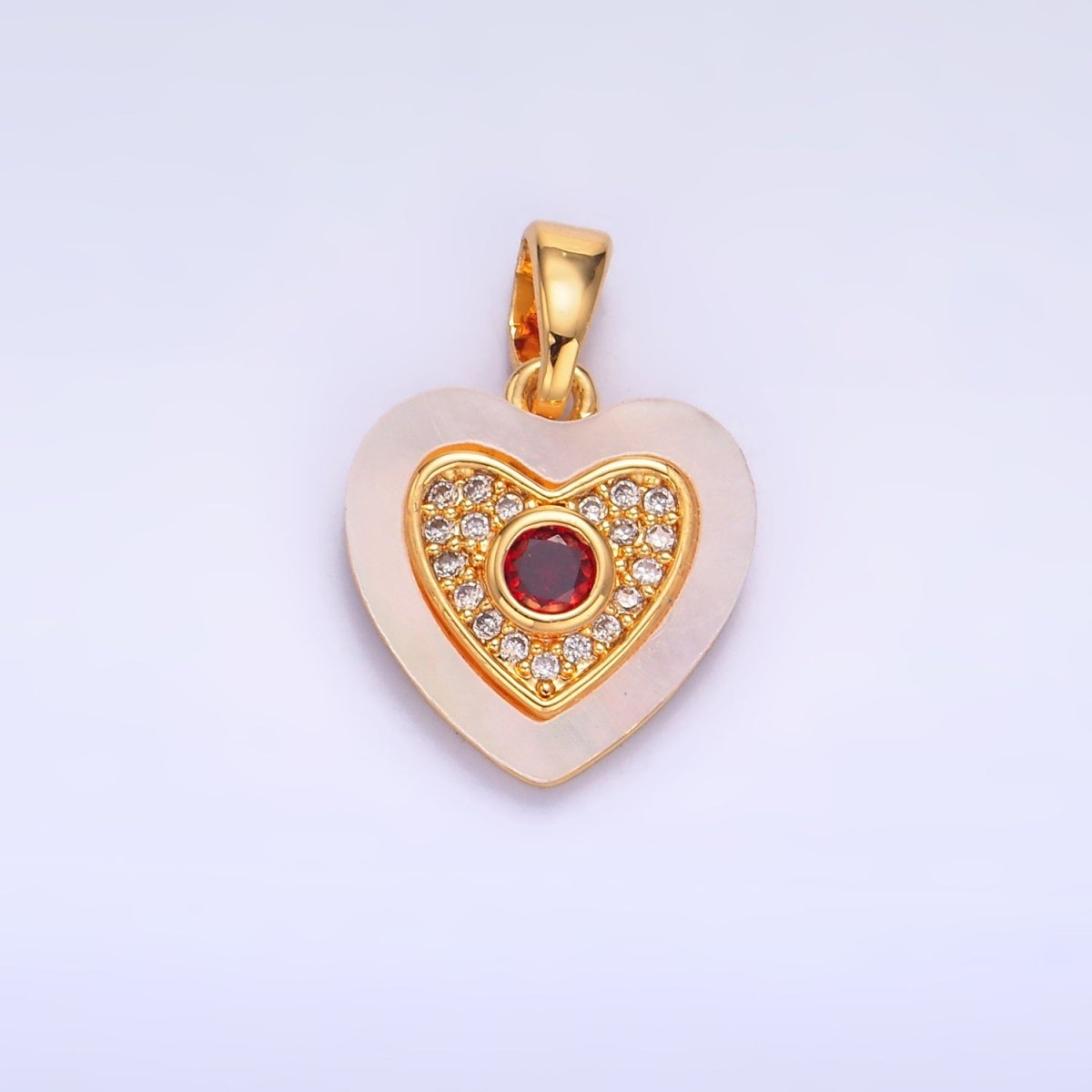 24K Gold Filled Green, Red, Turquoise CZ Micro Paved Shell Pearl Heart Pendant | AA1064 AA1065 - DLUXCA