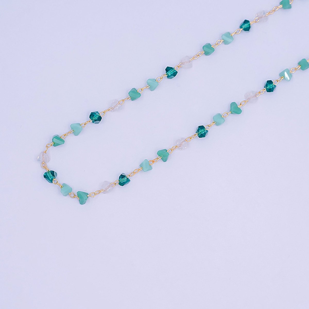 24K Gold Filled Green Teal Multifaceted Crystal Link Unfinished Chain by Yard | Roll - 1656 - DLUXCA