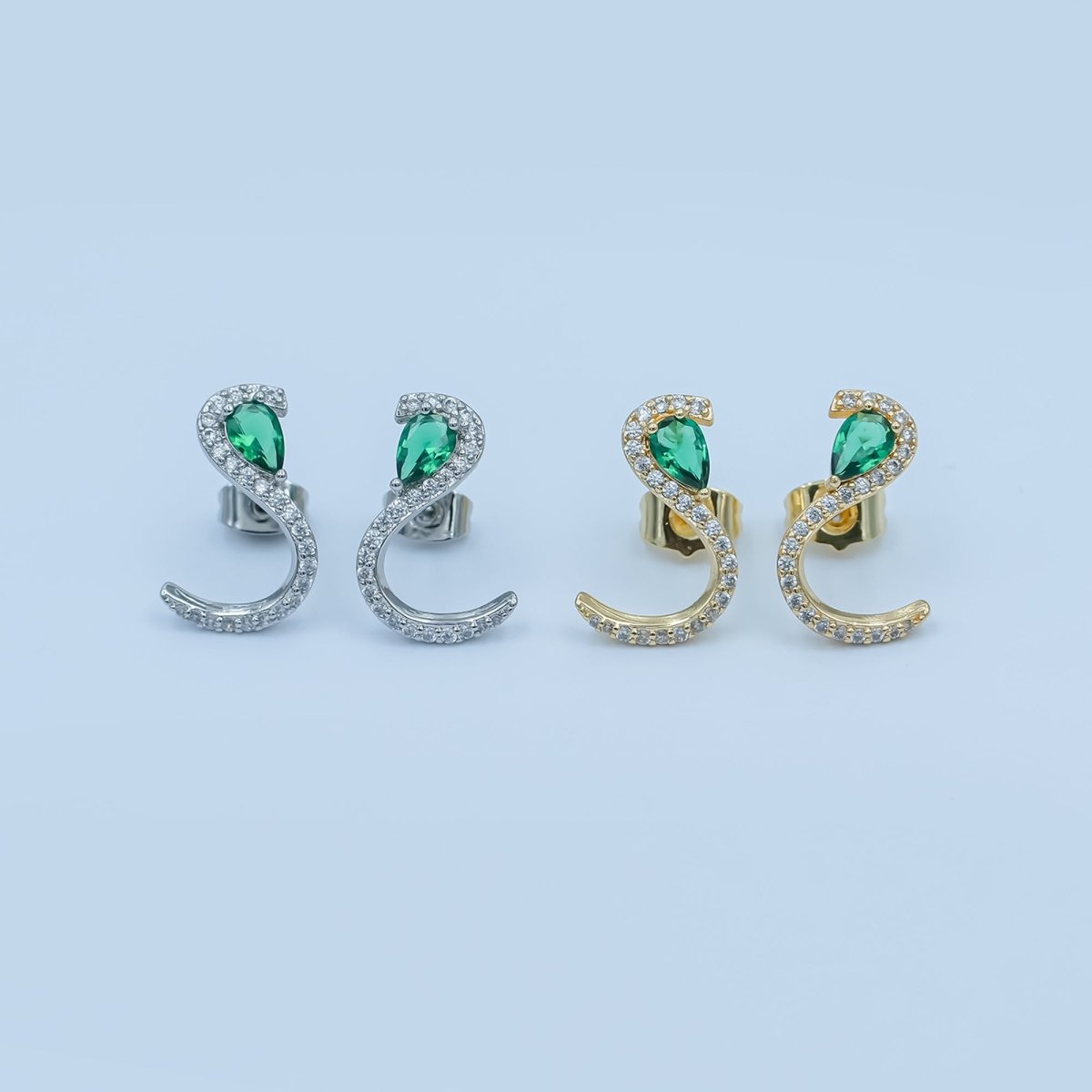 24K Gold Filled Green Teardrop Micro Paved CZ Cartilage Stud Earrings in Gold & Silver | AE863 AE864 - DLUXCA