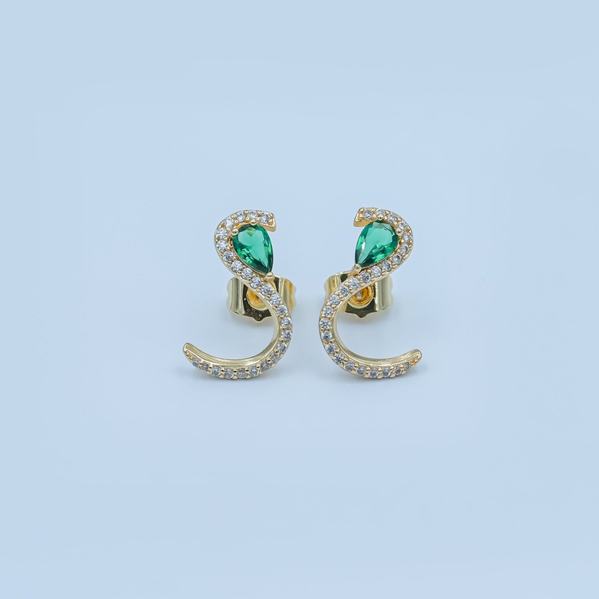 24K Gold Filled Green Teardrop Micro Paved CZ Cartilage Stud Earrings in Gold & Silver | AE863 AE864 - DLUXCA