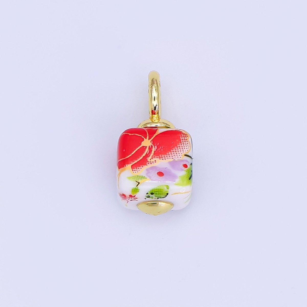 24K Gold Filled Green, Yellow, Purple, Red, Pink Flower Cube Ceramic Drop Pendant | E710 - E729 - DLUXCA