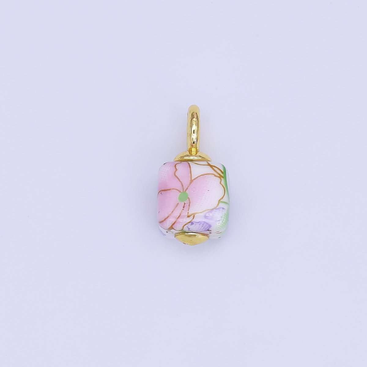 24K Gold Filled Green, Yellow, Purple, Red, Pink Flower Cube Ceramic Drop Pendant | E710 - E729 - DLUXCA