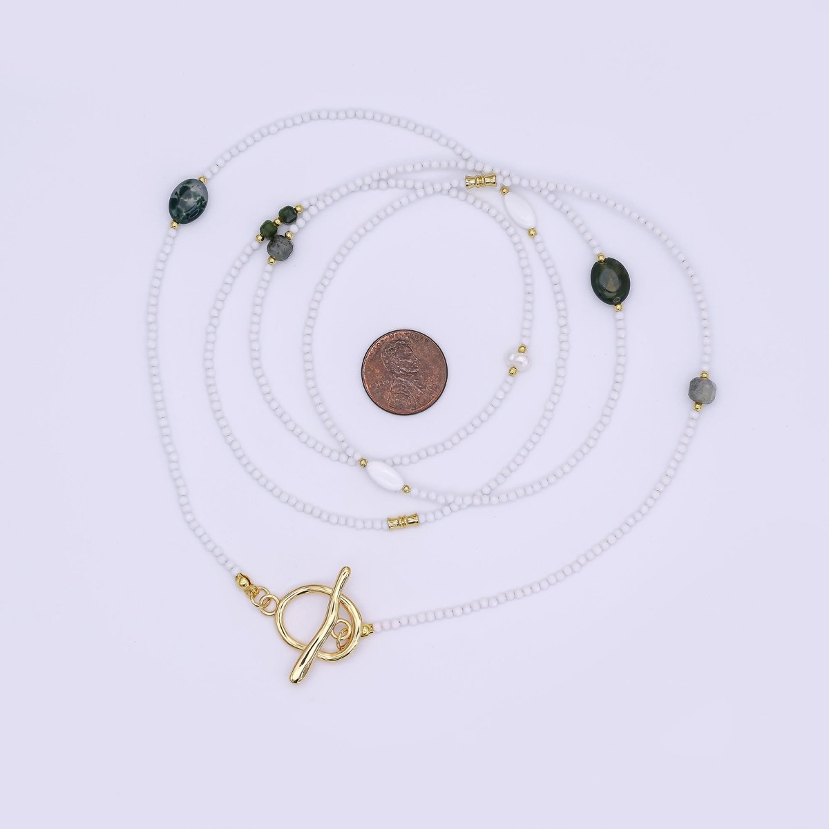 24K Gold Filled Grey Agate Shell Pearl Gemstone 40 Inches Necklace | WA - 3081 - DLUXCA