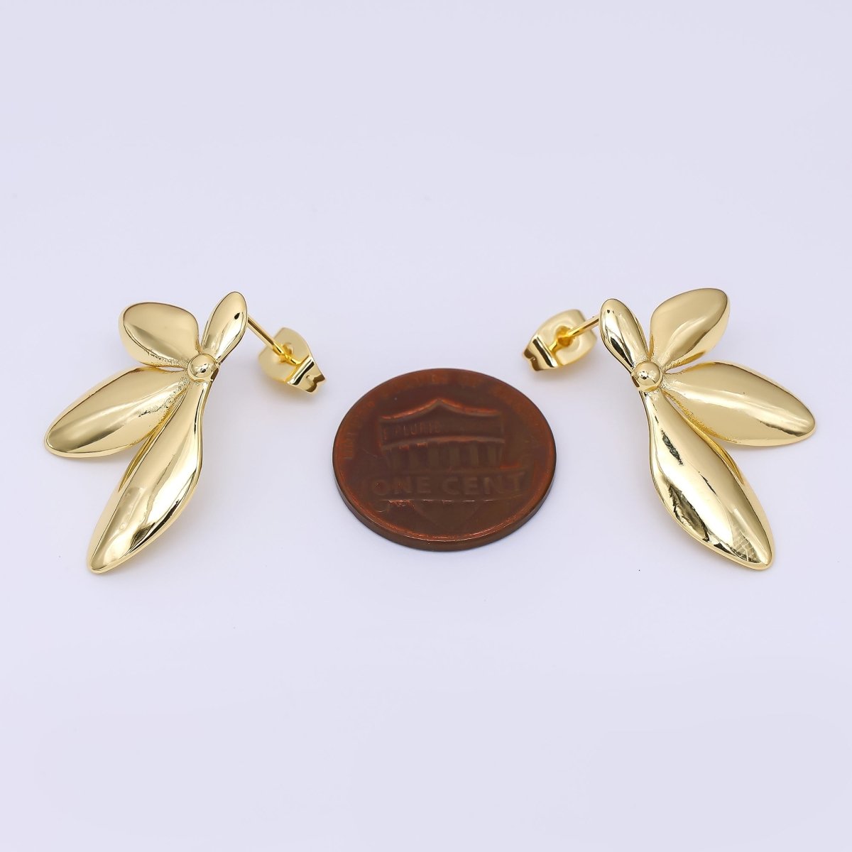 24K Gold Filled Half - Bloom 4 - Petals Flower Stud Earrings | AJ - 076 - DLUXCA