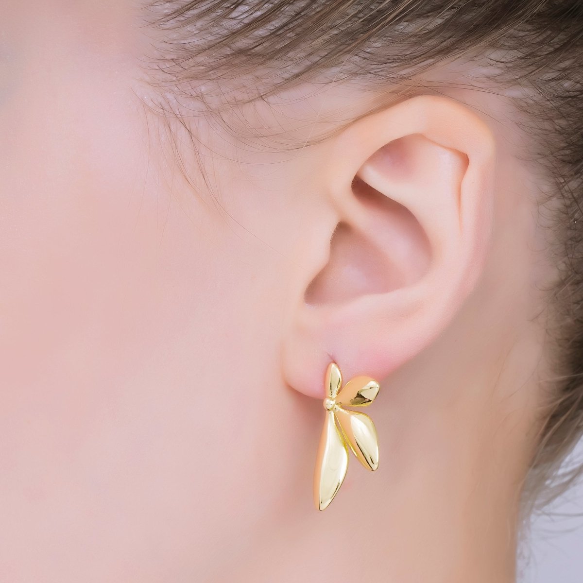 24K Gold Filled Half - Bloom 4 - Petals Flower Stud Earrings | AJ - 076 - DLUXCA