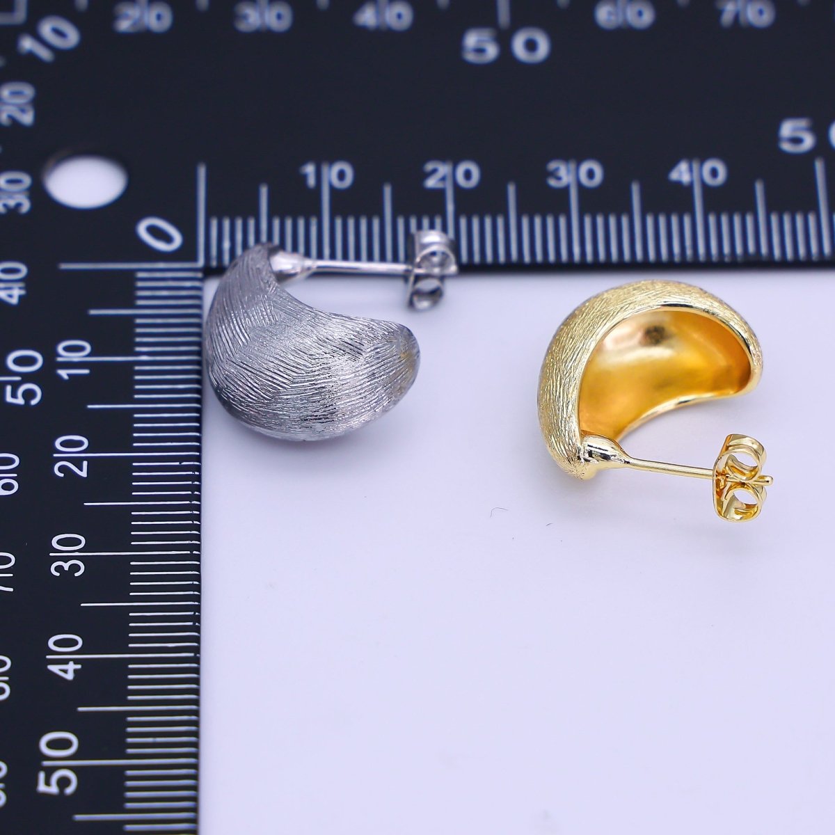 24K Gold Filled Half - Pear Dome Drop C - Shape Stud Earrings in Gold & Silver | AJ - 028 - DLUXCA