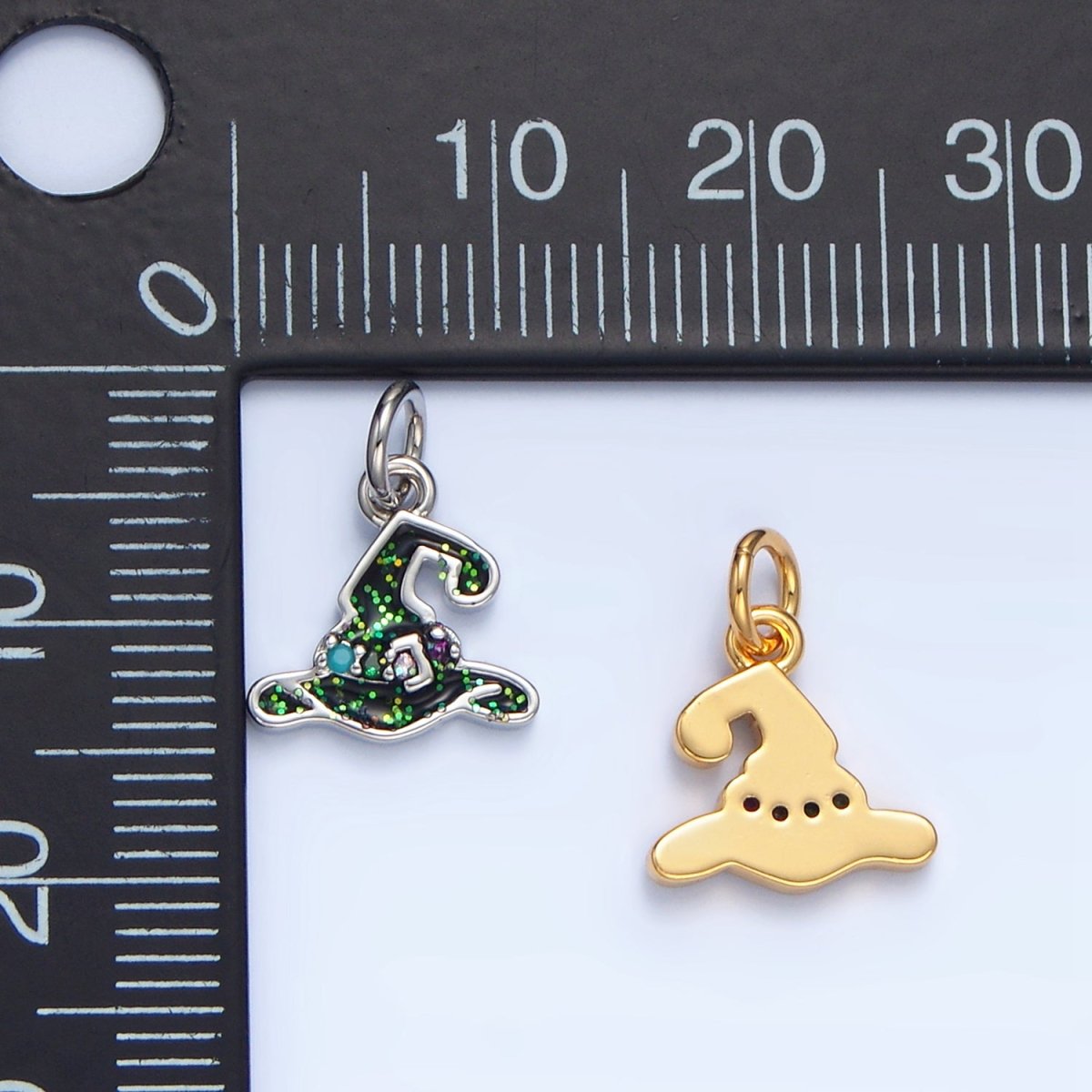 24K Gold Filled Halloween Black Witch Hat Charm in Gold & Silver | X621 - DLUXCA