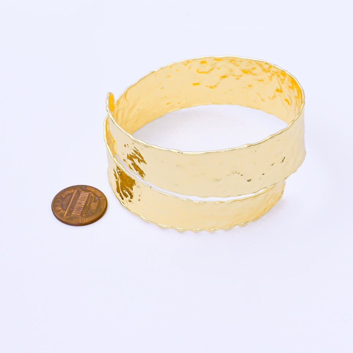 24K Gold Filled Hammered Curl Band Wide Bangle Bracelet | WA - 1493 - DLUXCA