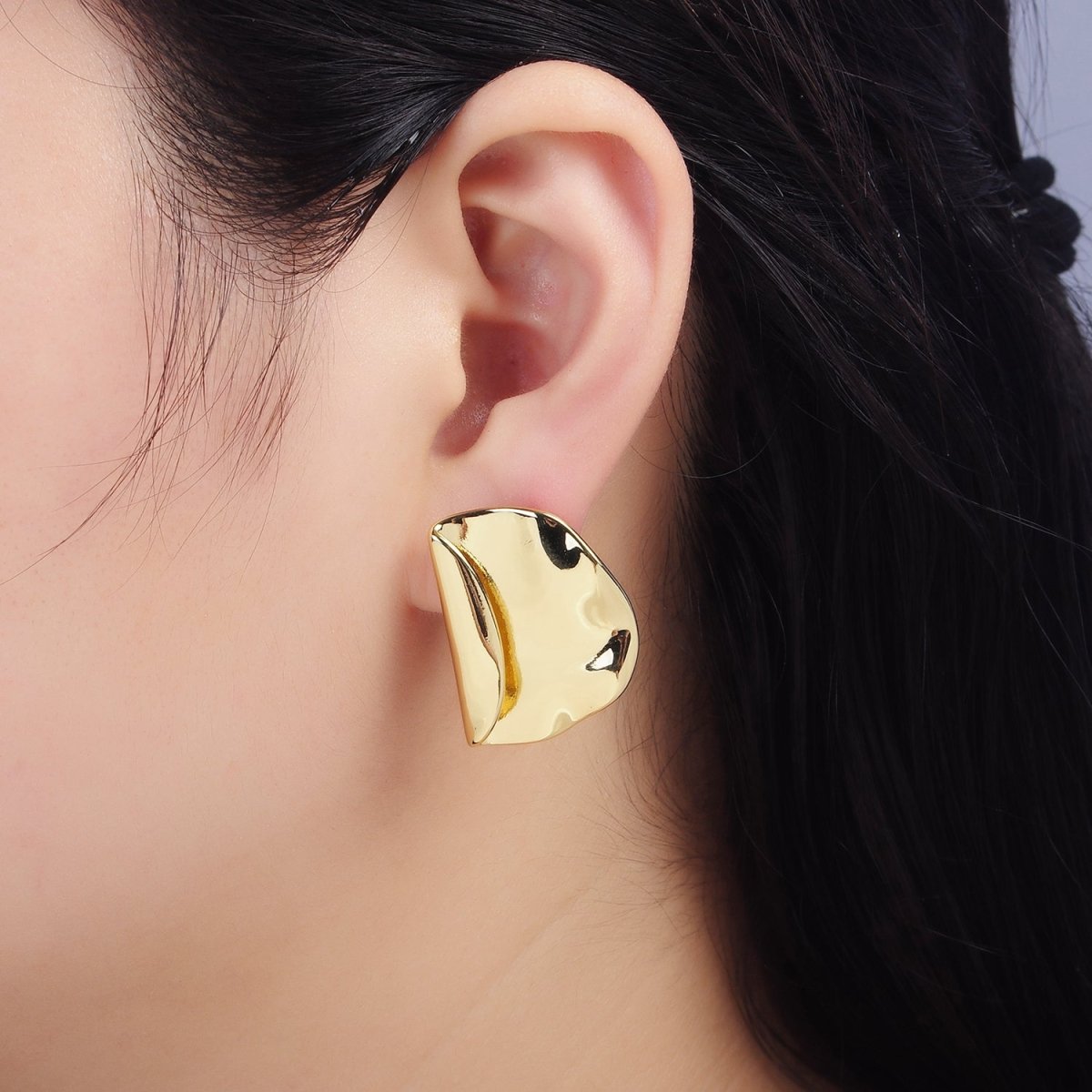 24K Gold Filled Hammered Foil Geometric Stud Earrings Set in Gold & Silver | T345 - DLUXCA