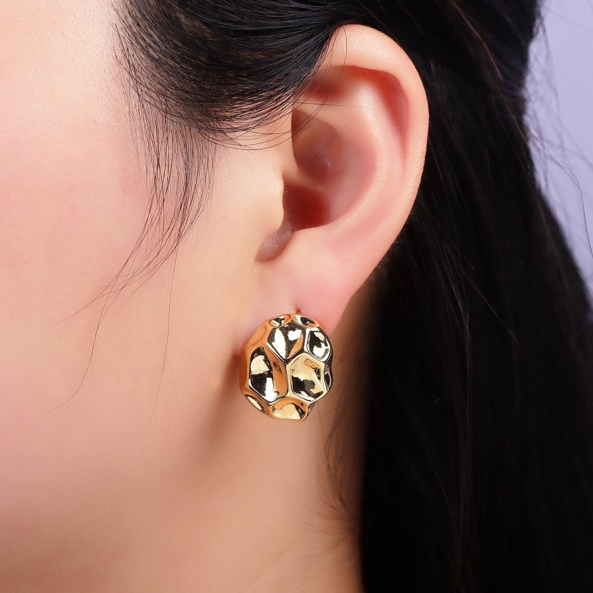 24K Gold Filled Hammered Geometric Minimalist Stud Earrings | P120 - DLUXCA