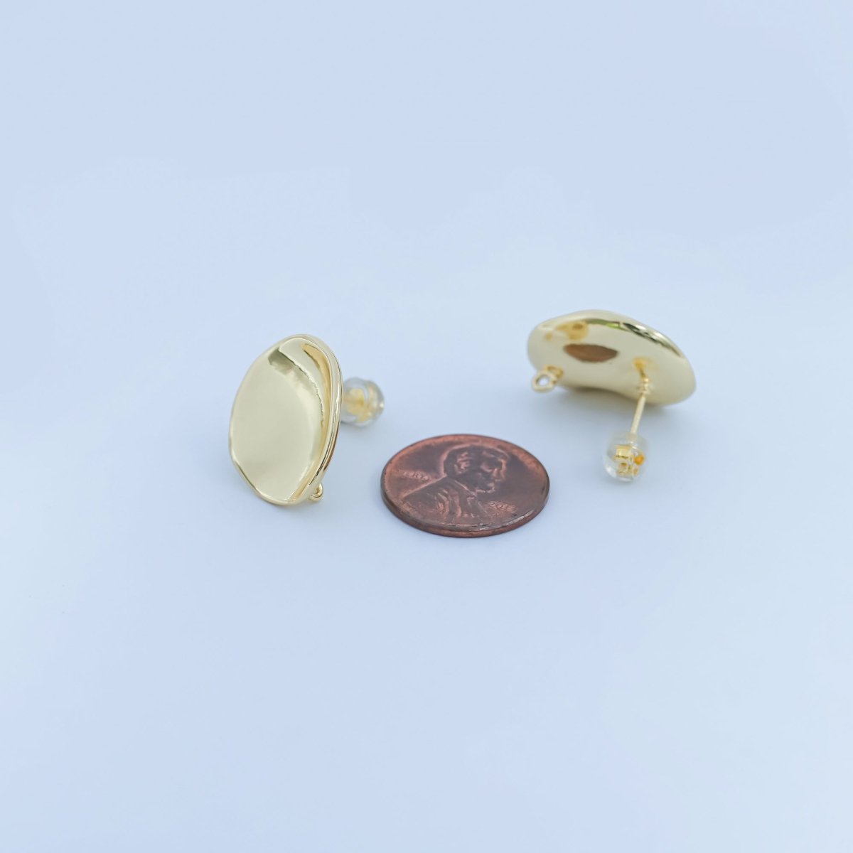 24K Gold Filled Hammered Oval Drop Stud Earring Findings | Z1128 - DLUXCA