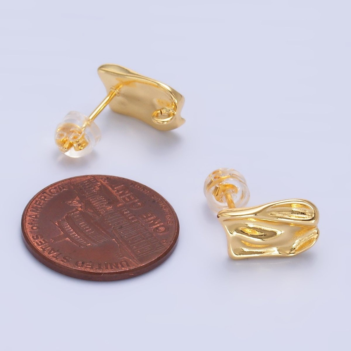 24K Gold Filled Hammered Rectangular Drop Stud Earring Findings | Z1090 - DLUXCA