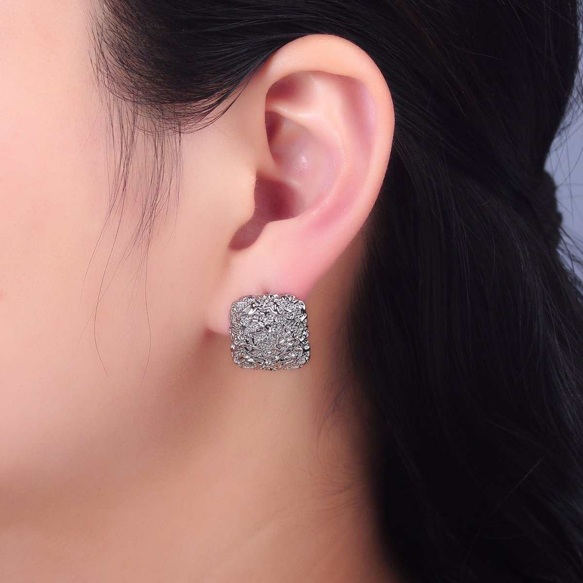 24K Gold Filled Hammered Square Stud Earrings in Gold & Silver | AB883 AB899 - DLUXCA