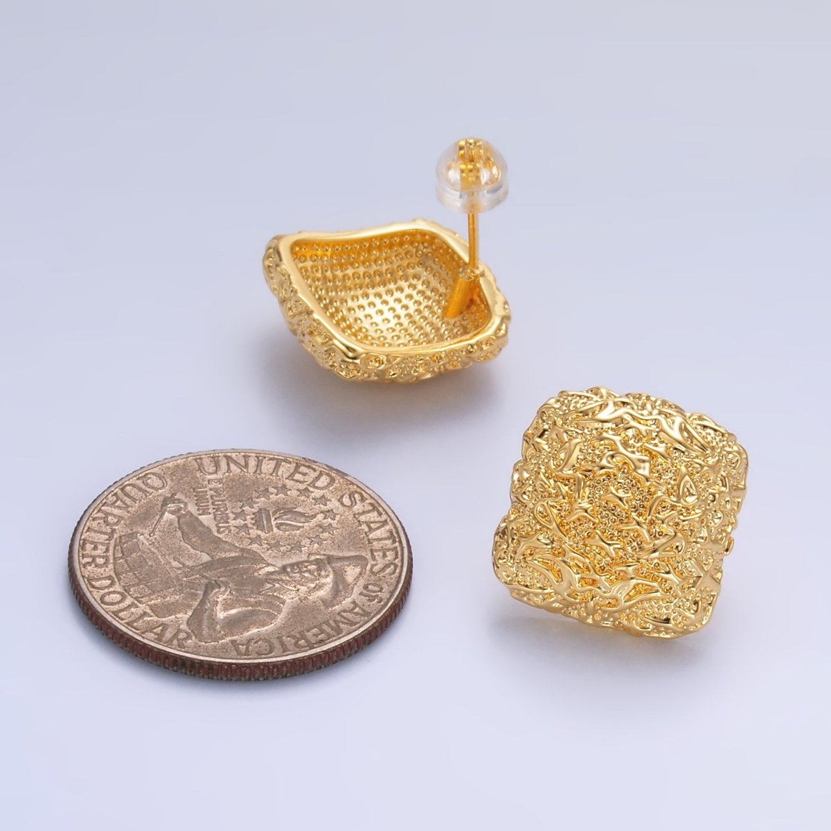 24K Gold Filled Hammered Square Stud Earrings in Gold & Silver | AB883 AB899 - DLUXCA