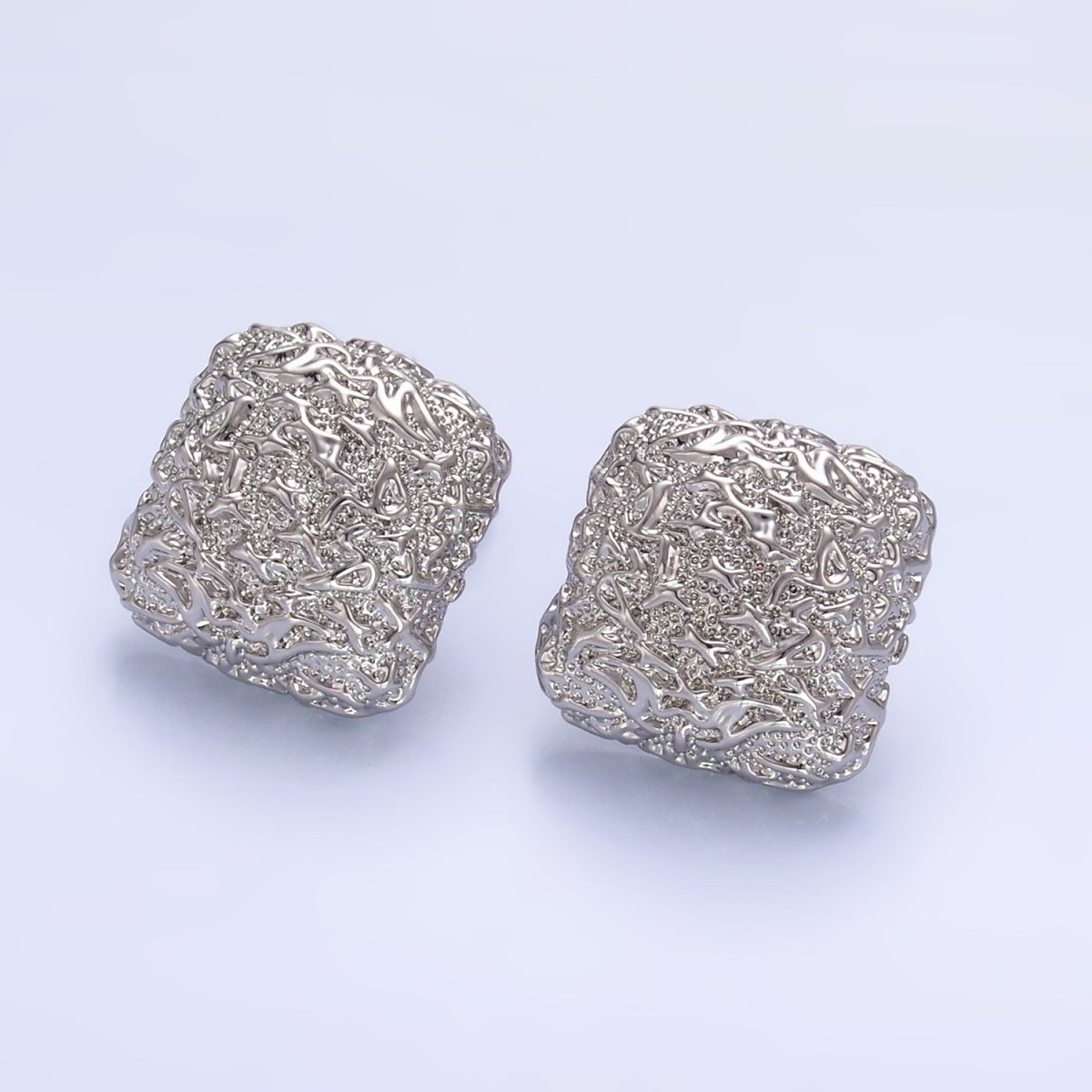 24K Gold Filled Hammered Square Stud Earrings in Gold & Silver | AB883 AB899 - DLUXCA