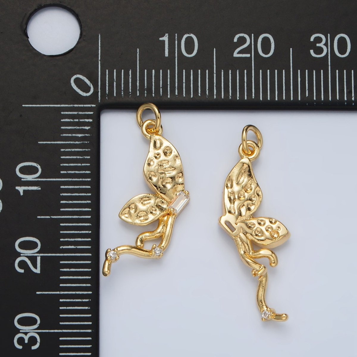 24K Gold Filled Hammered Textured CZ Butterfly Charm | AC - 109 - DLUXCA