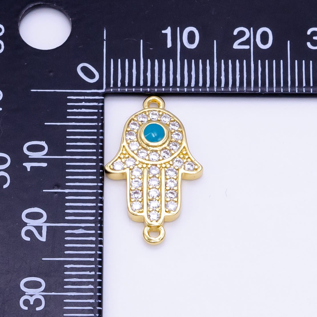 24K Gold Filled Hamsa Hand Turquoise Micro Paved CZ Connector in Gold & Silver | F023 - DLUXCA