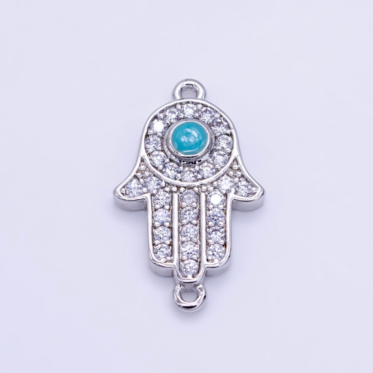 24K Gold Filled Hamsa Hand Turquoise Micro Paved CZ Connector in Gold & Silver | F023 - DLUXCA