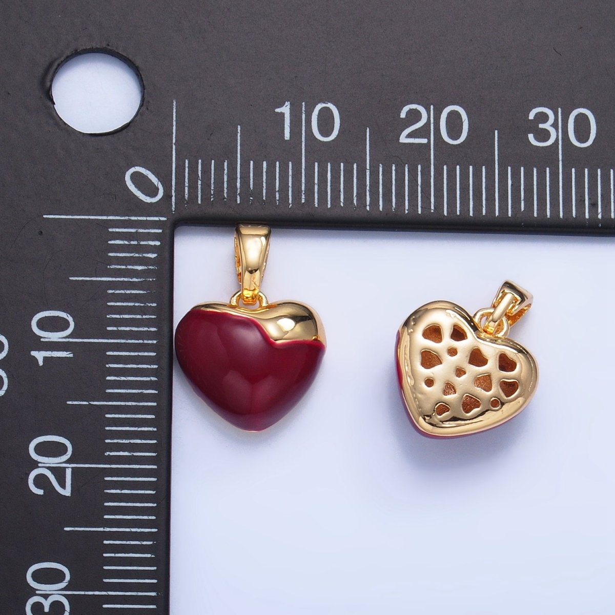 24K Gold Filled Heart Apple Red Enamel Pendant | AA1023 - DLUXCA