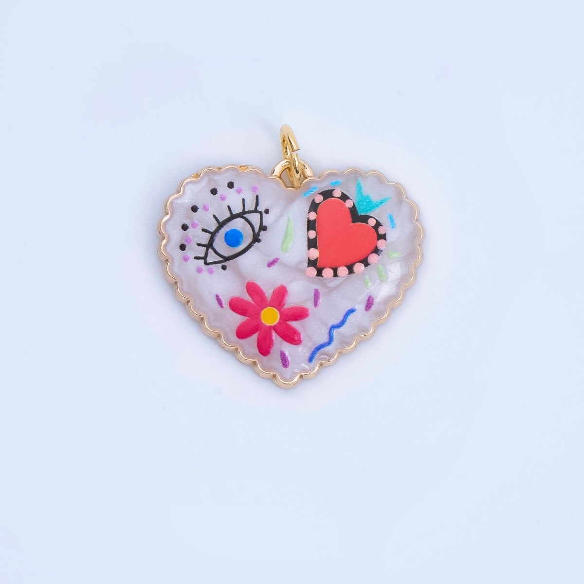 24K Gold Filled Heart Charm Graffiti Evil Eye flower charm heart Enamel pendant AJ - 330 - DLUXCA
