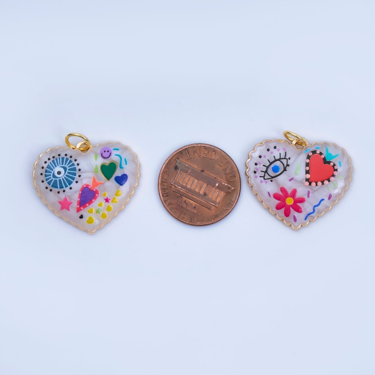 24K Gold Filled Heart Charm Graffiti Evil Eye flower charm heart Enamel pendant AJ - 330 - DLUXCA