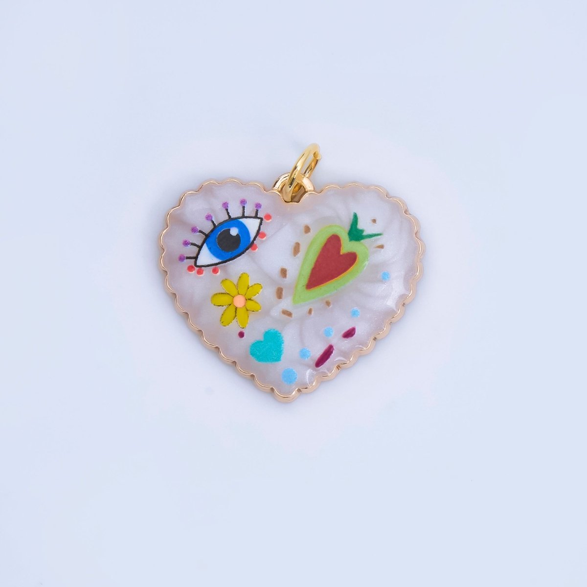 24K Gold Filled Heart Charm Graffiti Evil Eye flower charm heart Enamel pendant AJ - 330 - DLUXCA