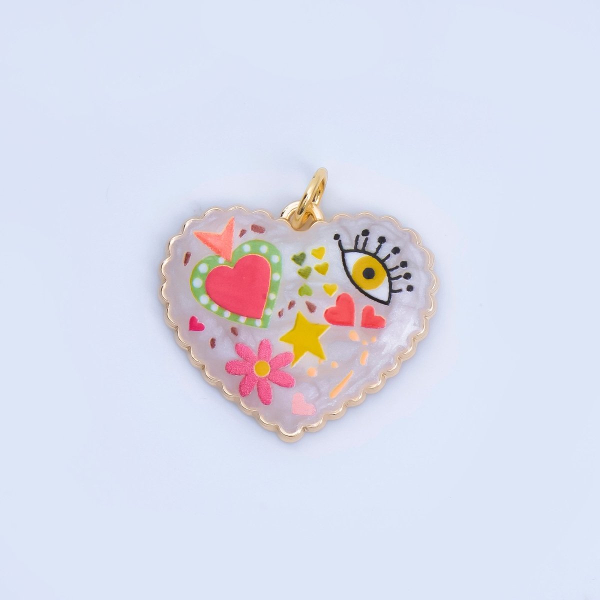 24K Gold Filled Heart Charm Graffiti Evil Eye flower charm heart Enamel pendant AJ - 330 - DLUXCA
