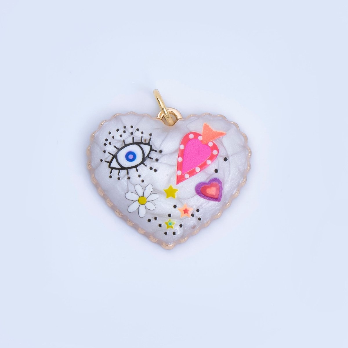 24K Gold Filled Heart Charm Graffiti Evil Eye flower charm heart Enamel pendant AJ - 330 - DLUXCA