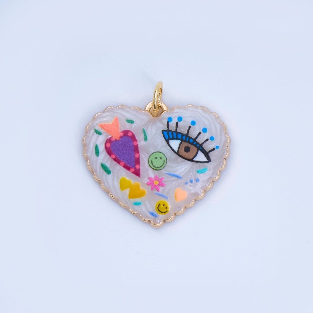 24K Gold Filled Heart Charm Graffiti Evil Eye flower charm heart Enamel pendant AJ - 330 - DLUXCA