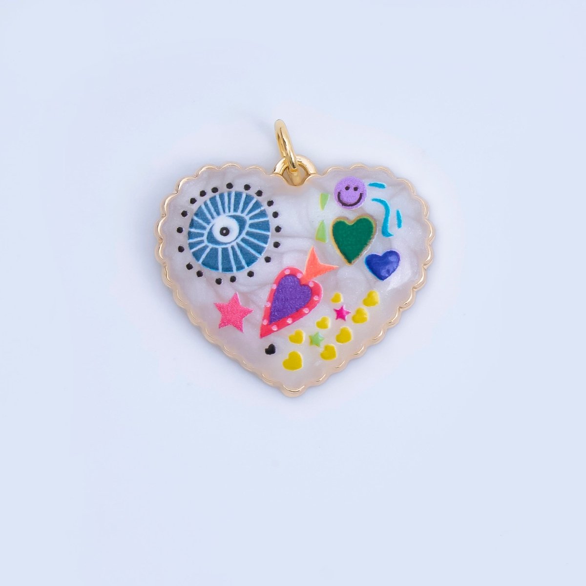 24K Gold Filled Heart Charm Graffiti Evil Eye flower charm heart Enamel pendant AJ - 330 - DLUXCA
