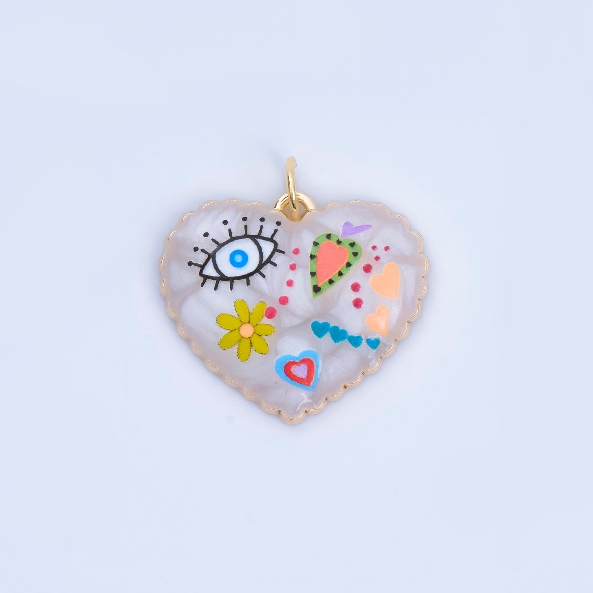 24K Gold Filled Heart Charm Graffiti Evil Eye flower charm heart Enamel pendant AJ - 330 - DLUXCA