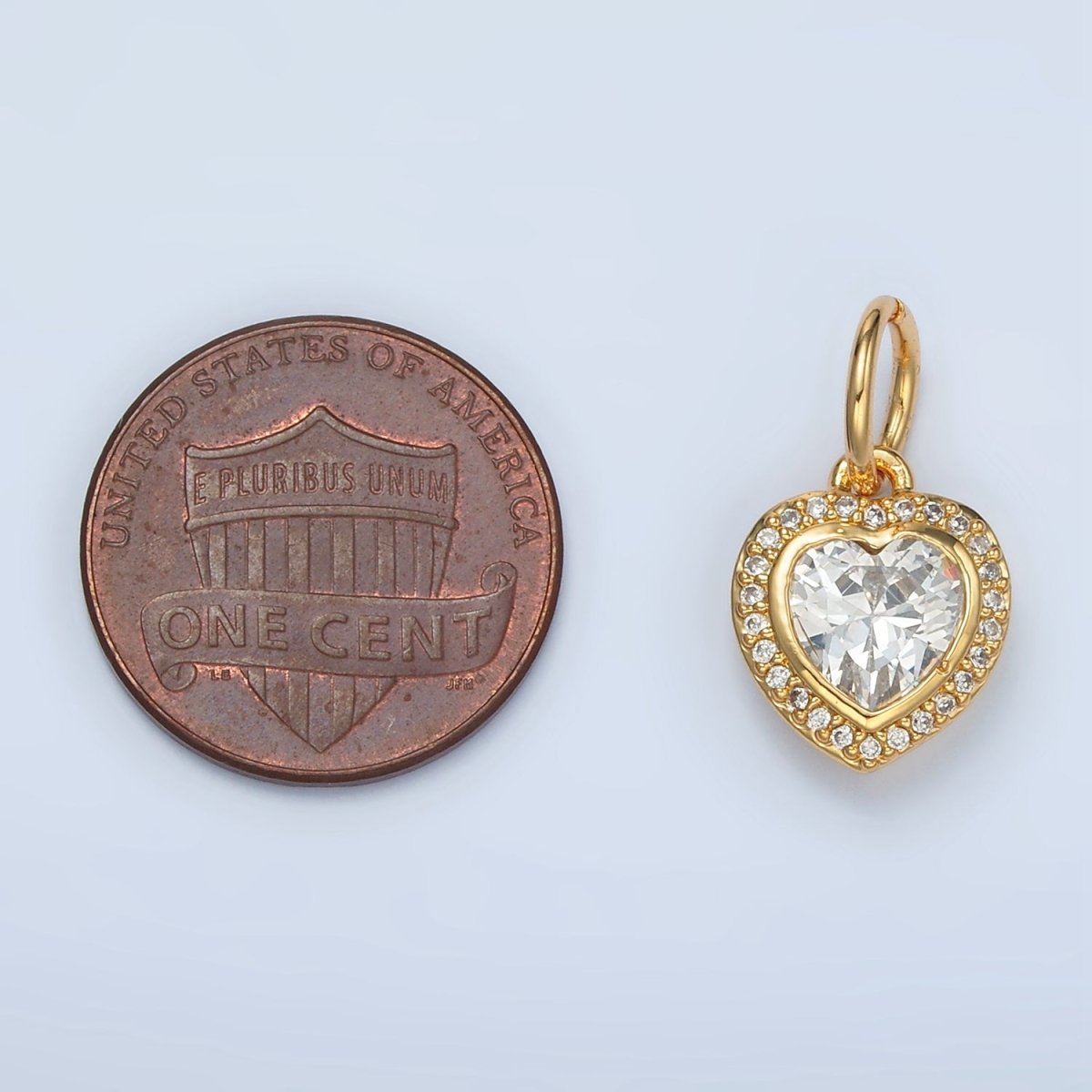 24K Gold Filled Heart Clear CZ Micro Paved Charm in Gold & Silver | AG859 - DLUXCA
