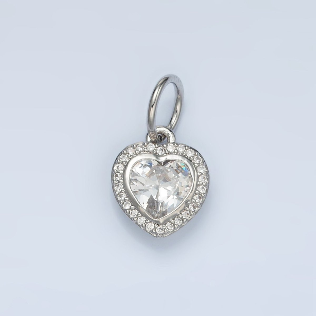 24K Gold Filled Heart Clear CZ Micro Paved Charm in Gold & Silver | AG859 - DLUXCA