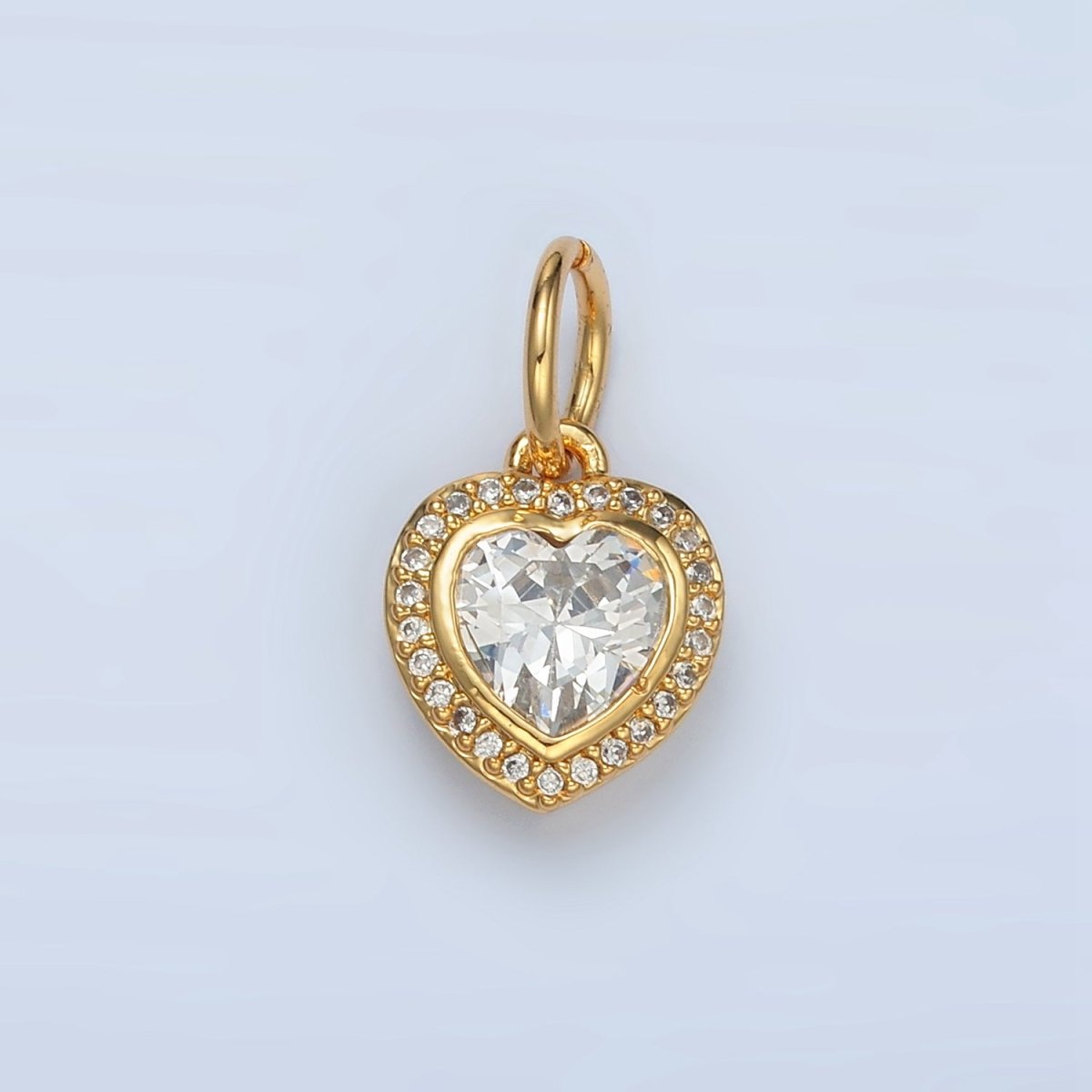 24K Gold Filled Heart Clear CZ Micro Paved Charm in Gold & Silver | AG859 - DLUXCA