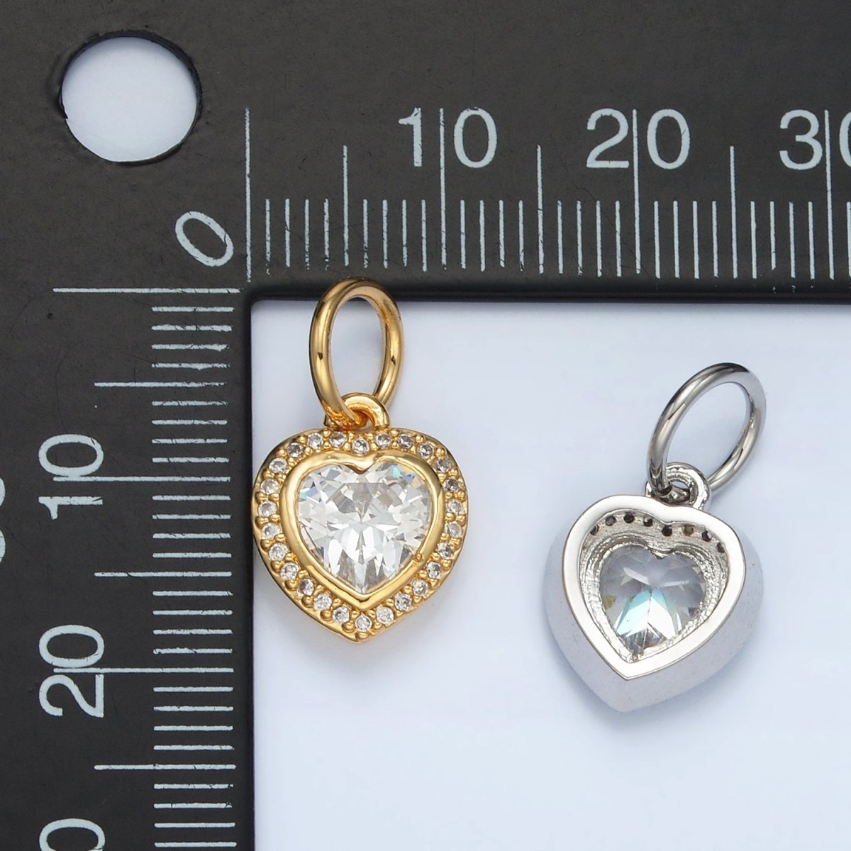 24K Gold Filled Heart Clear CZ Micro Paved Charm in Gold & Silver | AG859 - DLUXCA
