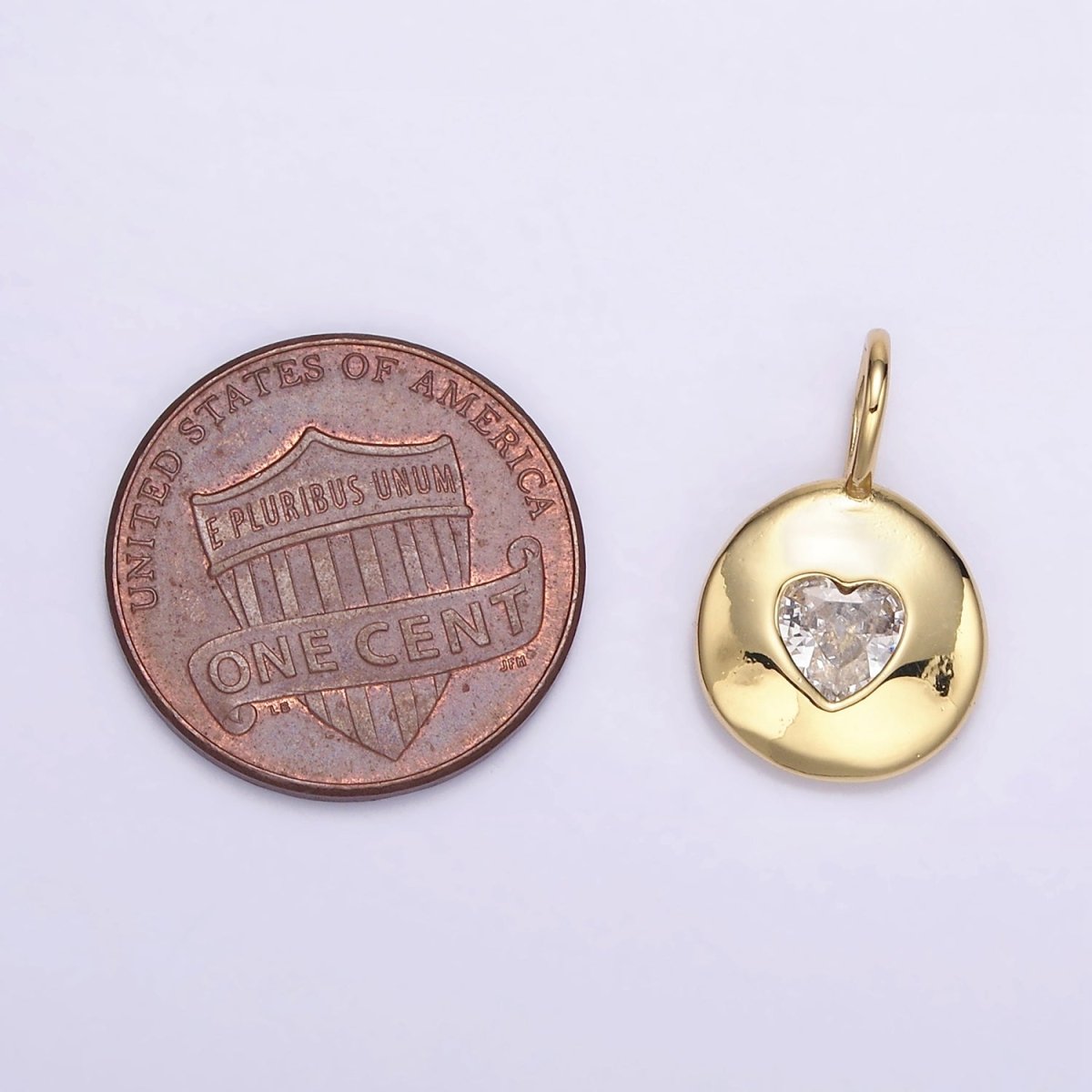 24K Gold Filled Heart CZ Birthstone Round Bezel Charm | AA049 - AA054 - DLUXCA