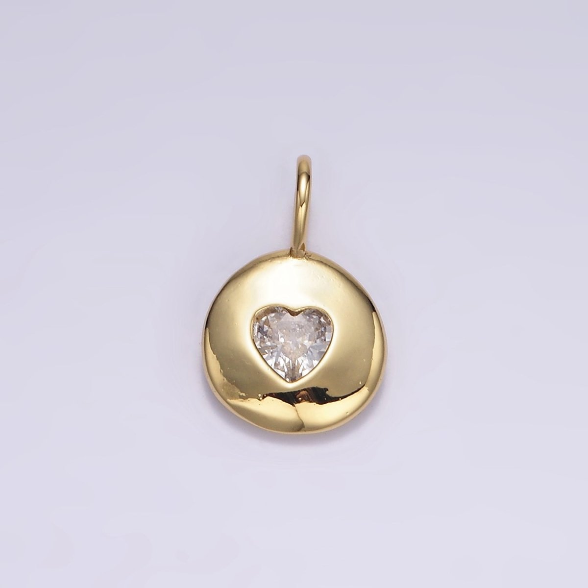 24K Gold Filled Heart CZ Birthstone Round Bezel Charm | AA049 - AA054 - DLUXCA