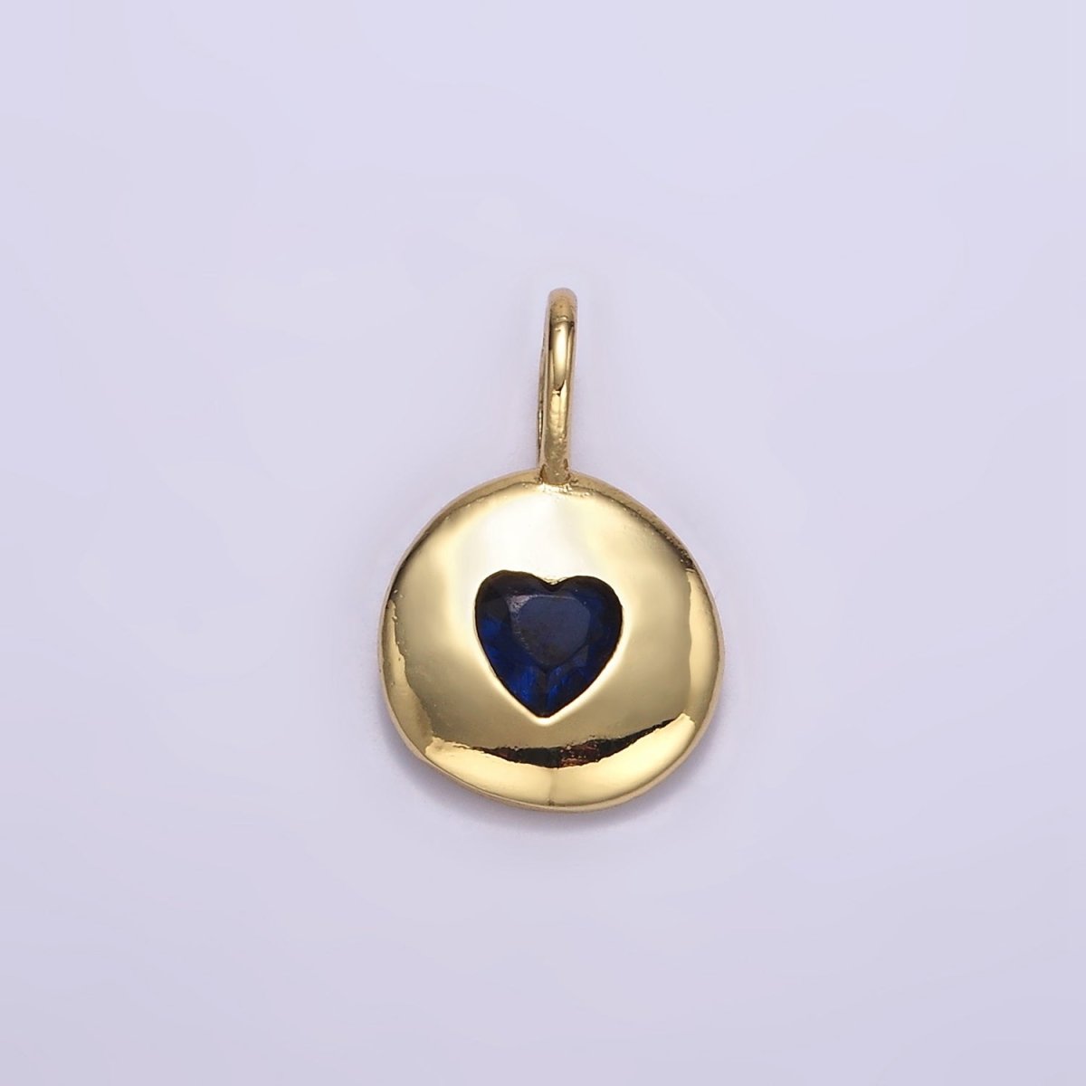 24K Gold Filled Heart CZ Birthstone Round Bezel Charm | AA049 - AA054 - DLUXCA