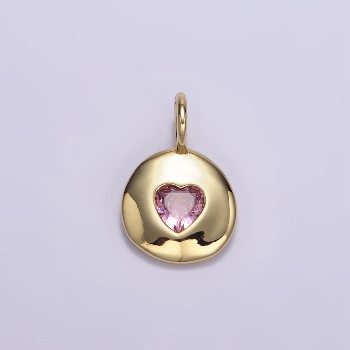 24K Gold Filled Heart CZ Birthstone Round Bezel Charm | AA049 - AA054 - DLUXCA