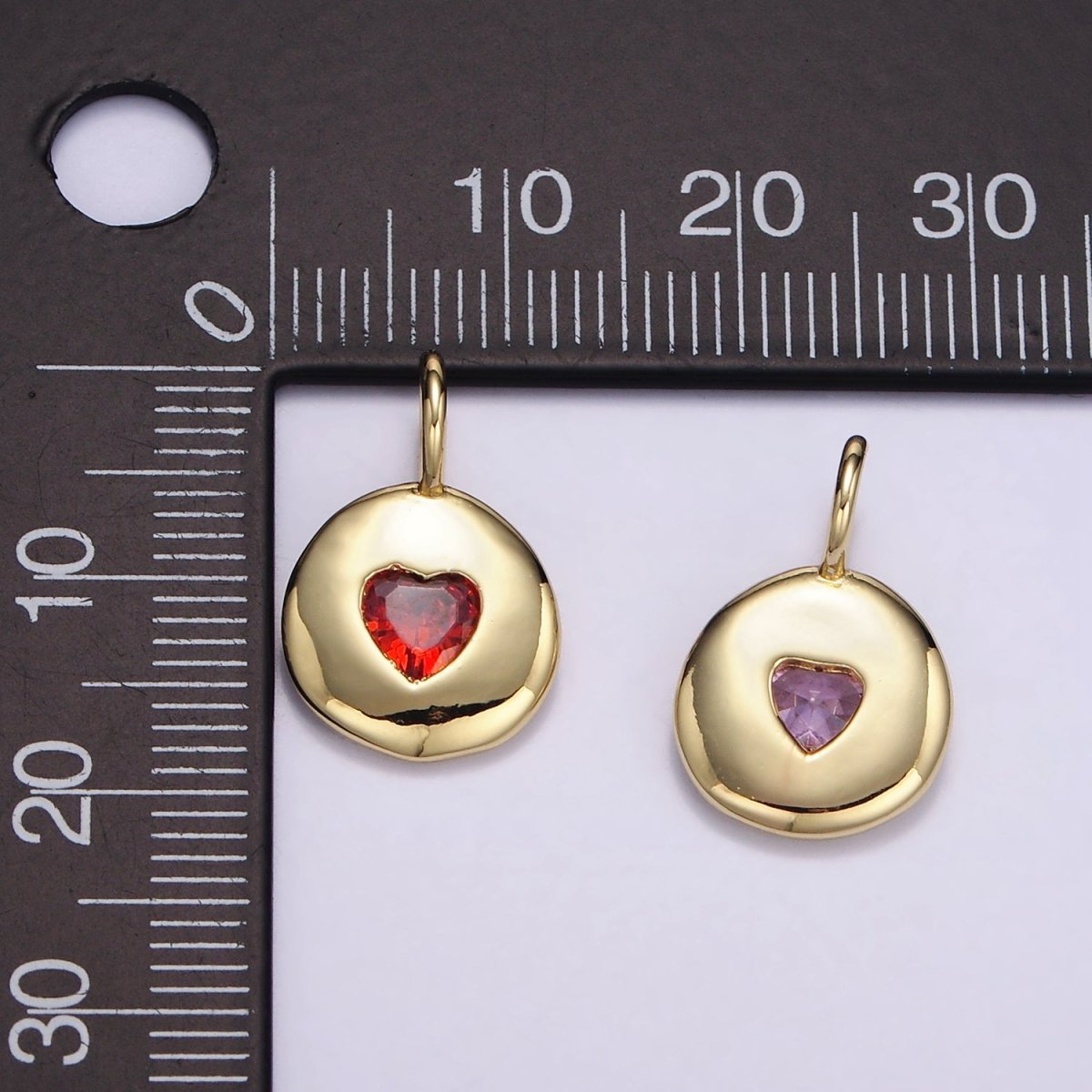 24K Gold Filled Heart CZ Birthstone Round Bezel Charm | AA049 - AA054 - DLUXCA