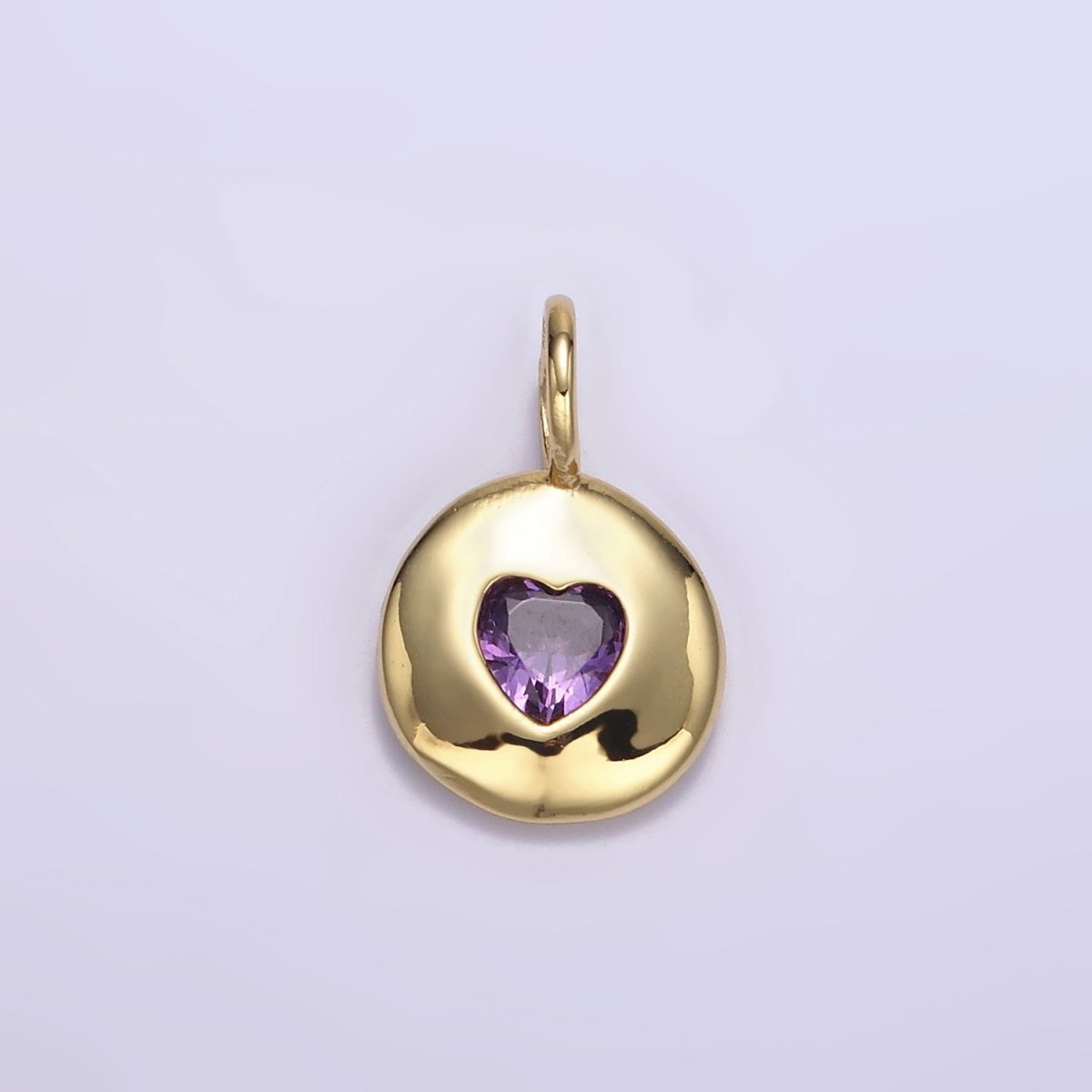 24K Gold Filled Heart CZ Birthstone Round Bezel Charm | AA049 - AA054 - DLUXCA