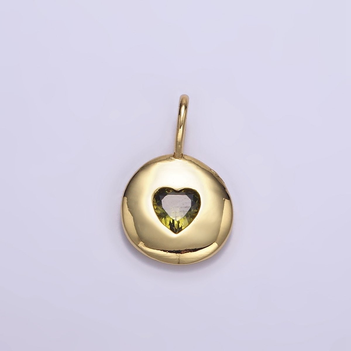 24K Gold Filled Heart CZ Birthstone Round Bezel Charm | AA049 - AA054 - DLUXCA
