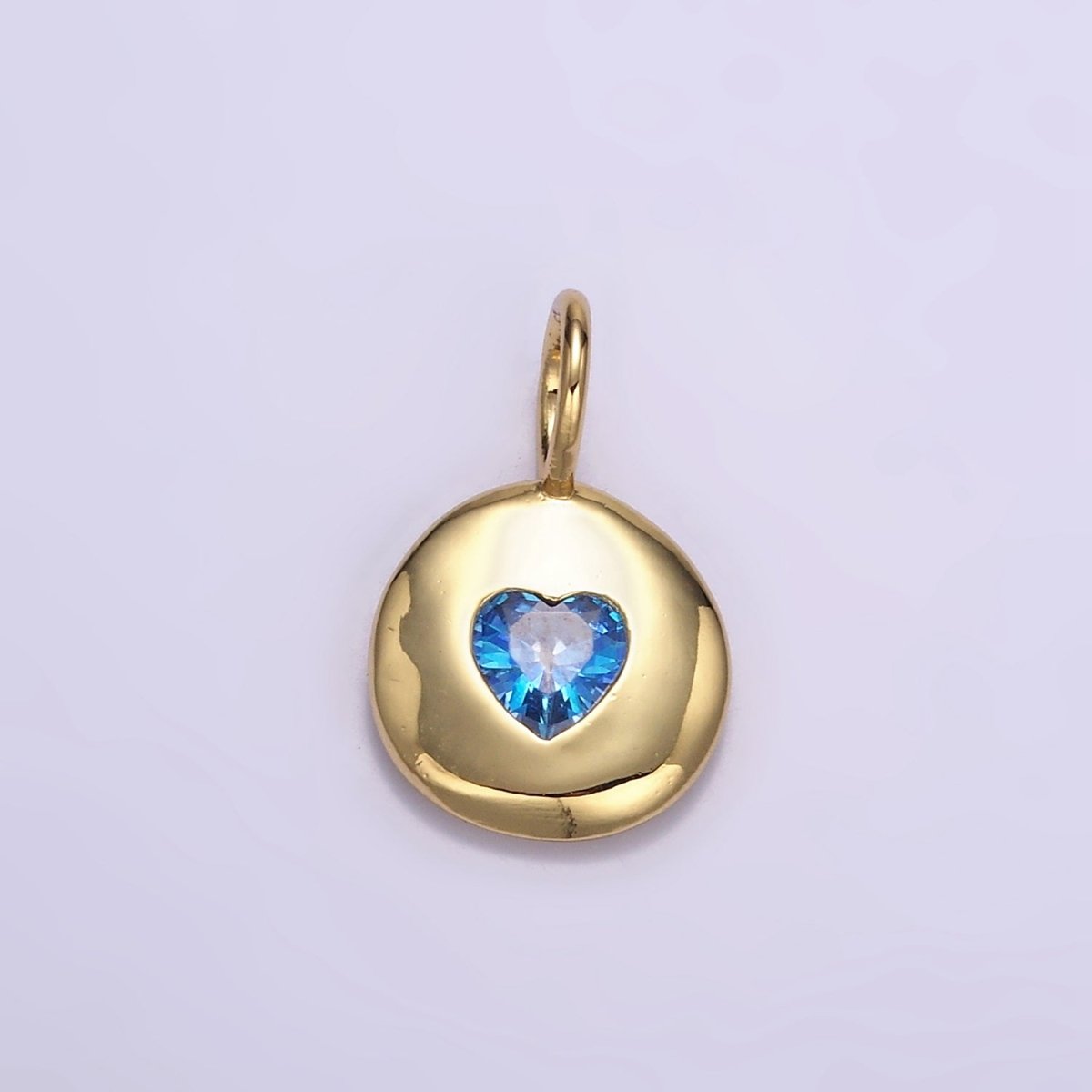 24K Gold Filled Heart CZ Birthstone Round Bezel Charm | AA049 - AA054 - DLUXCA