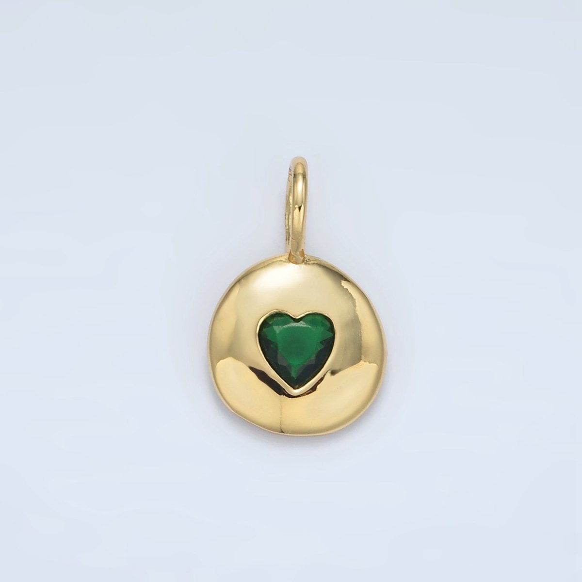 24K Gold Filled Heart CZ Birthstone Round Bezel Charm | AA049 - AA054 - DLUXCA