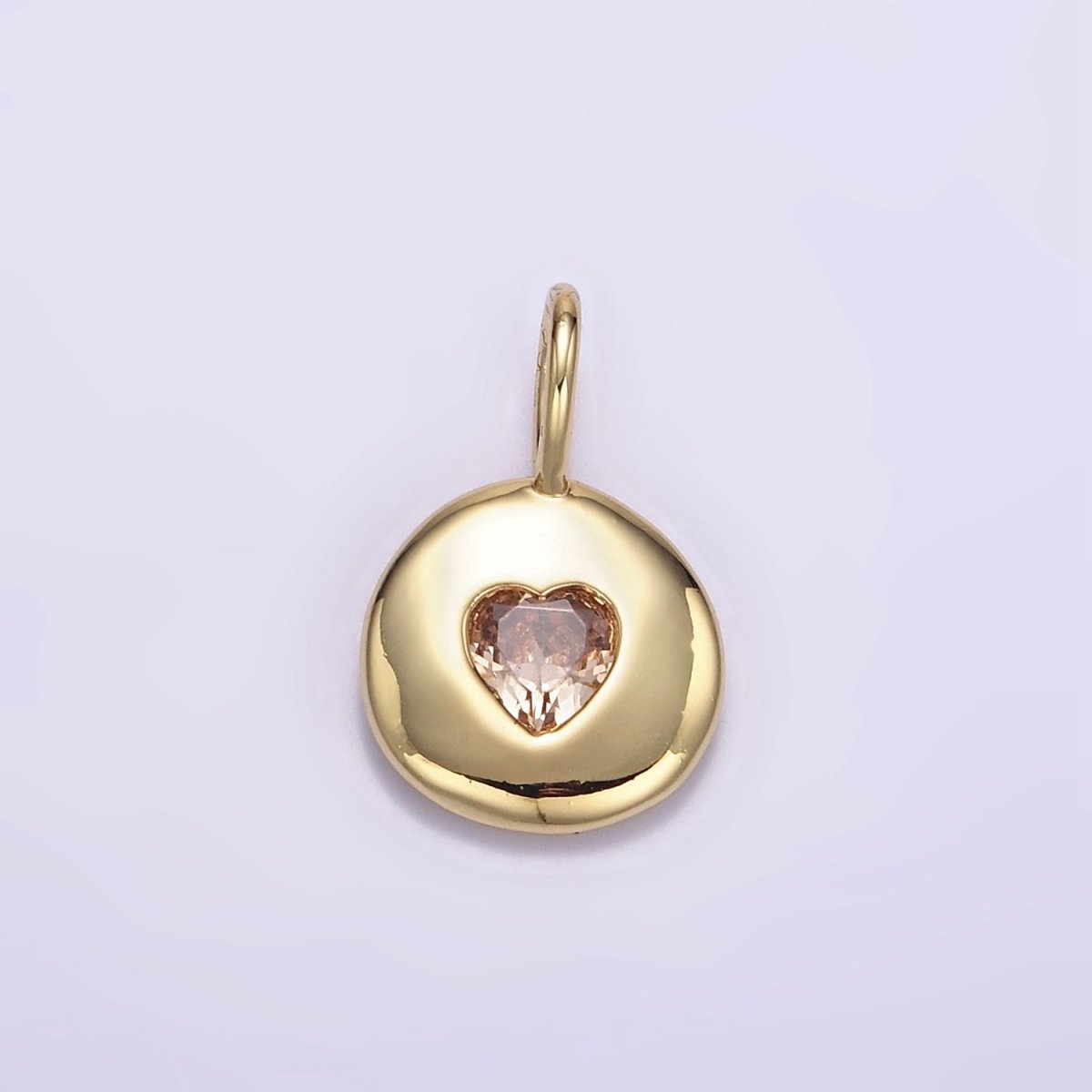 24K Gold Filled Heart CZ Birthstone Round Bezel Charm | AA049 - AA054 - DLUXCA