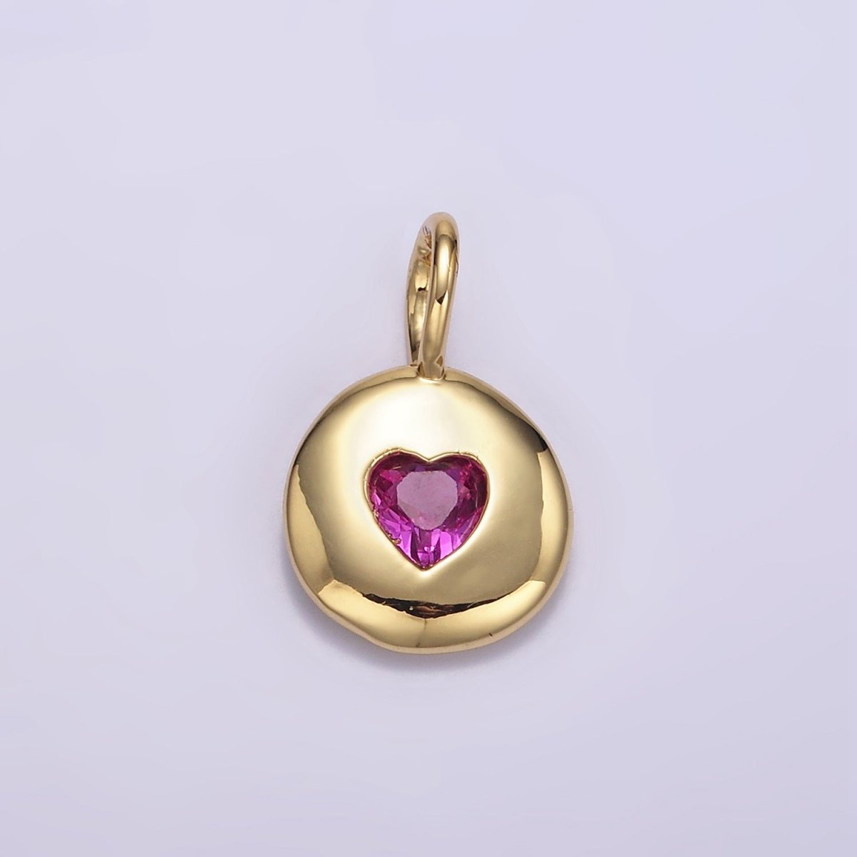 24K Gold Filled Heart CZ Birthstone Round Bezel Charm | AA049 - AA054 - DLUXCA